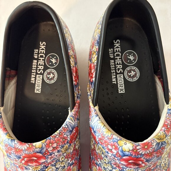 SKECHERS Candaba work comfort clogs nurse shoes 8.5 leather floral - Picture 3 of 6